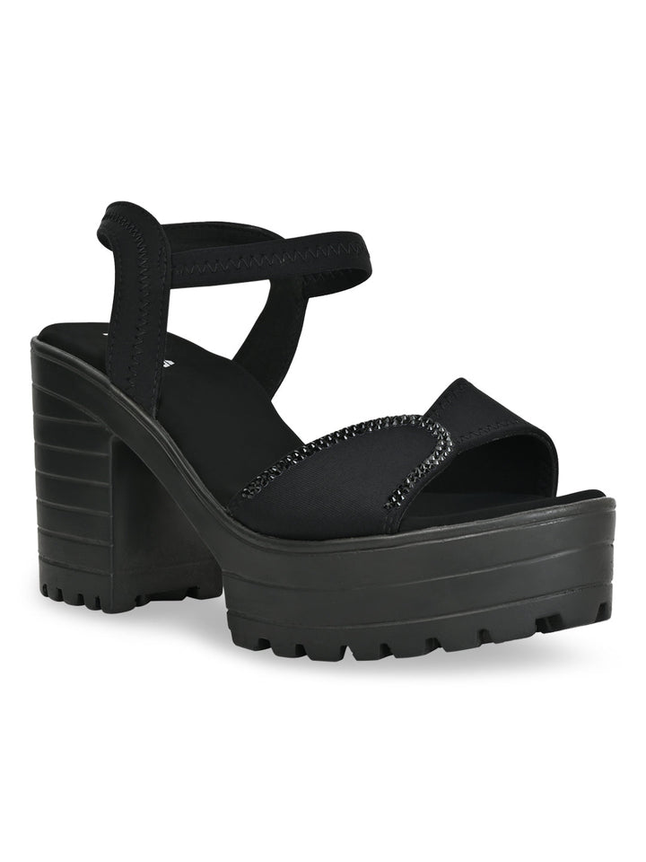 Rocia By Regal Black Women Lycra Chunky Heels