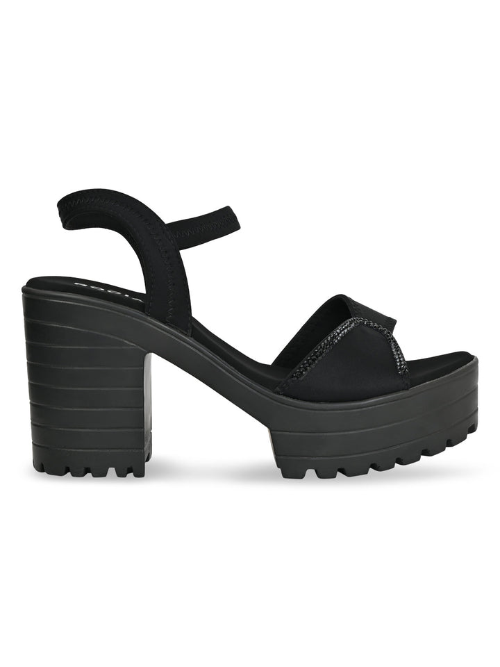 Rocia By Regal Black Women Lycra Chunky Heels