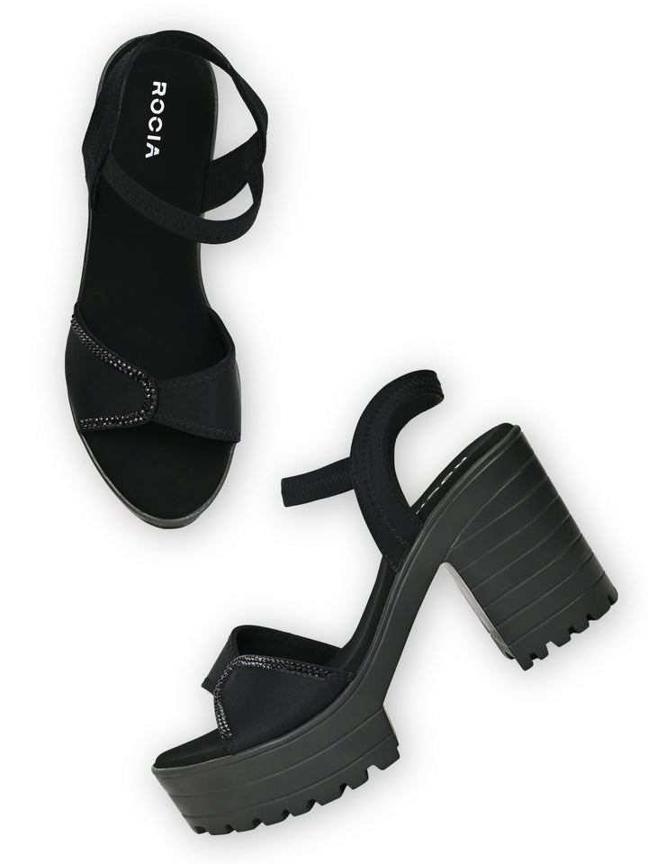 Rocia By Regal Black Women Lycra Chunky Heels
