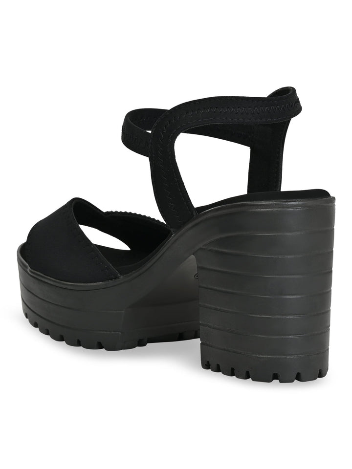 Rocia By Regal Black Women Lycra Chunky Heels