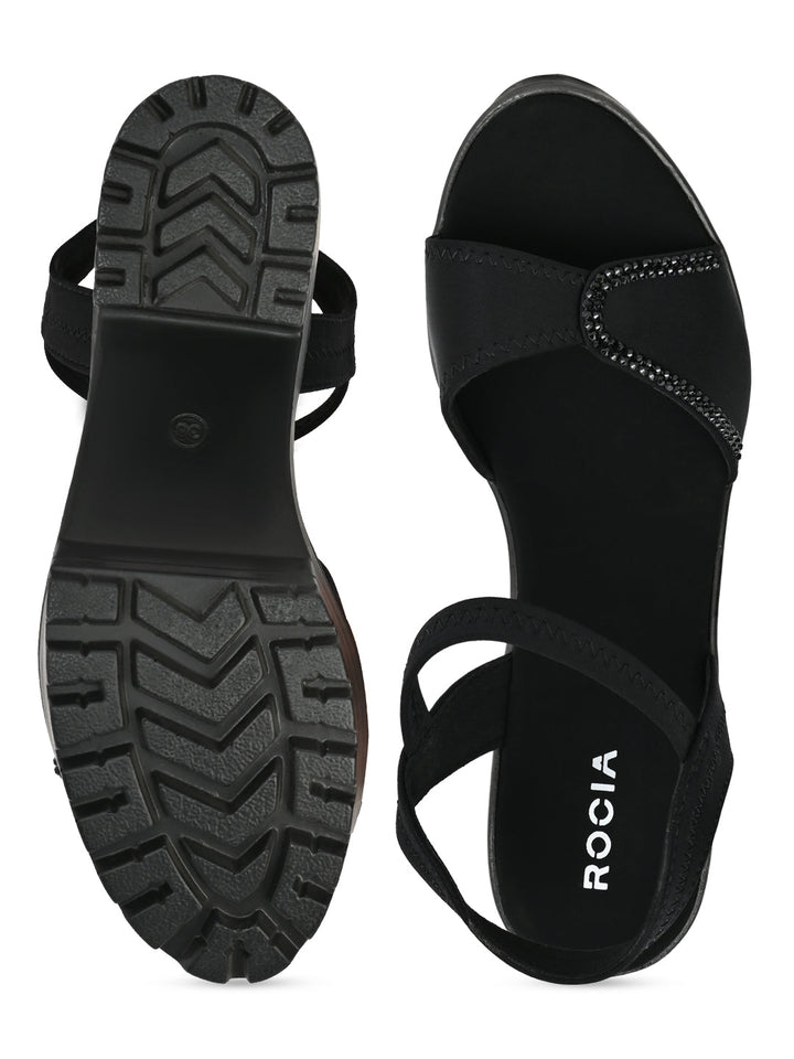 Rocia By Regal Black Women Lycra Chunky Heels