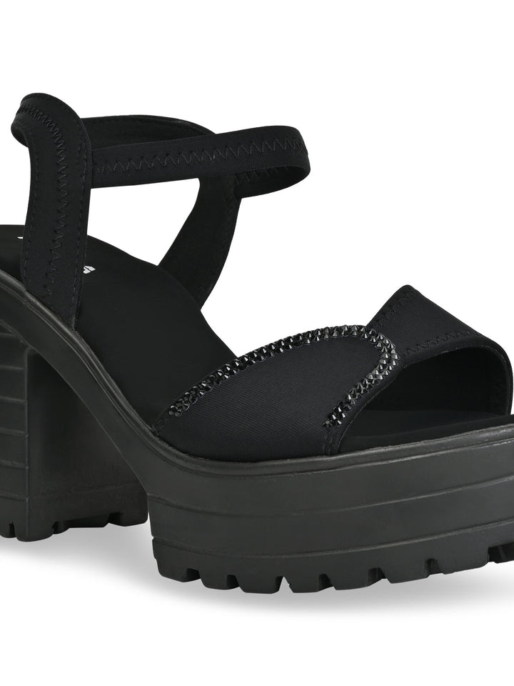 Rocia By Regal Black Women Lycra Chunky Heels