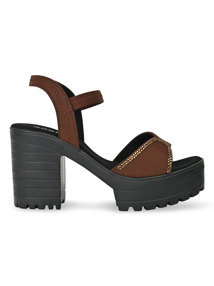 Rocia By Regal Brown Women Lycra Chunky Heels
