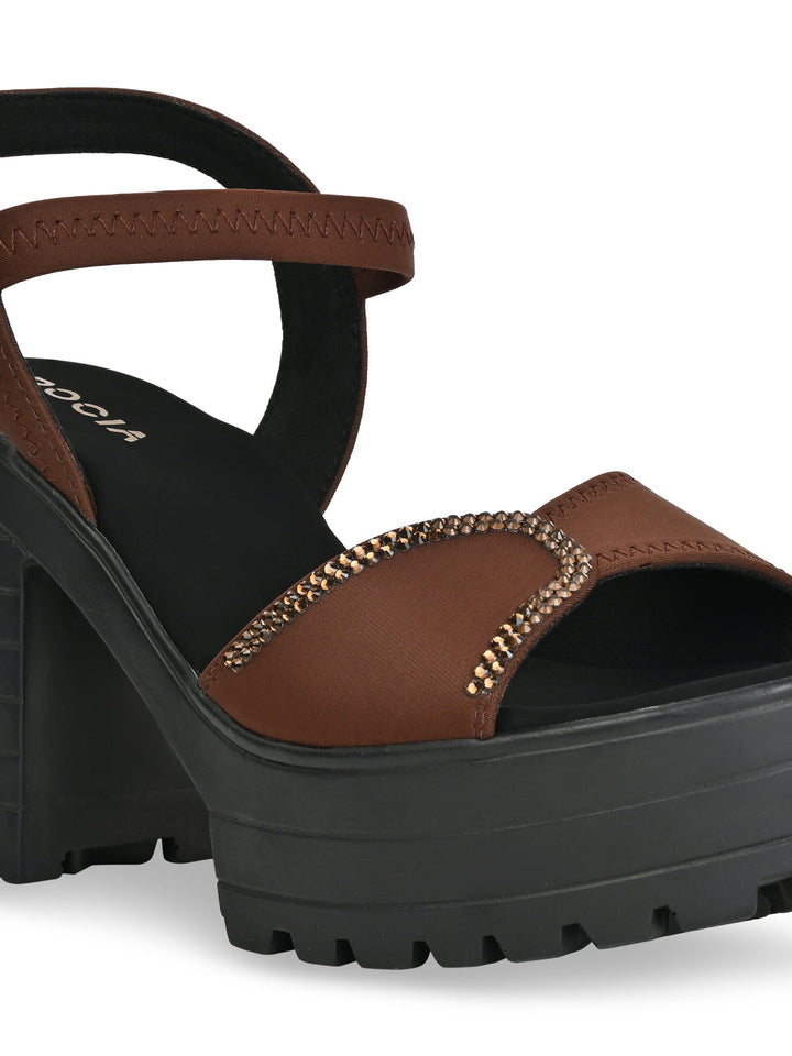 Rocia By Regal Brown Women Lycra Chunky Heels
