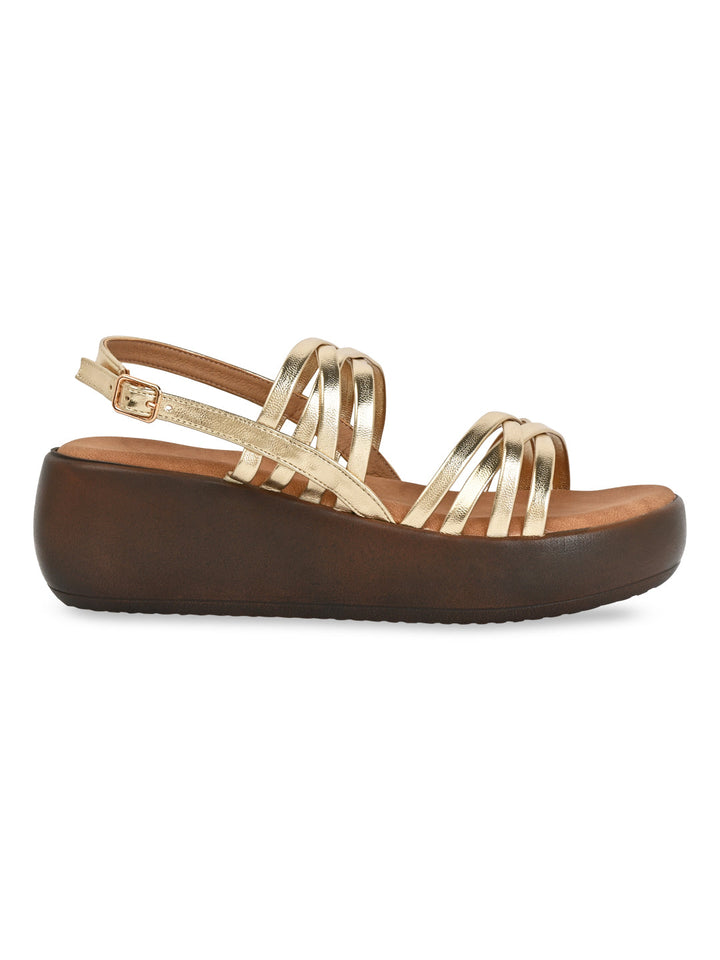 Rocia By Regal Gold Women Strappy Wedges