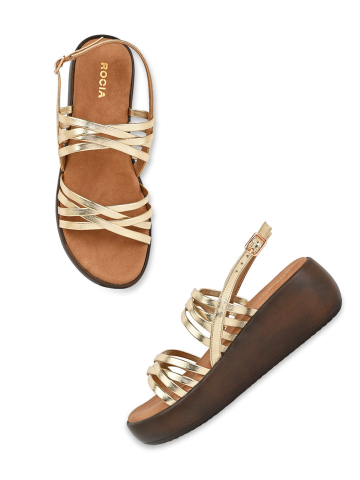 Rocia By Regal Gold Women Strappy Wedges
