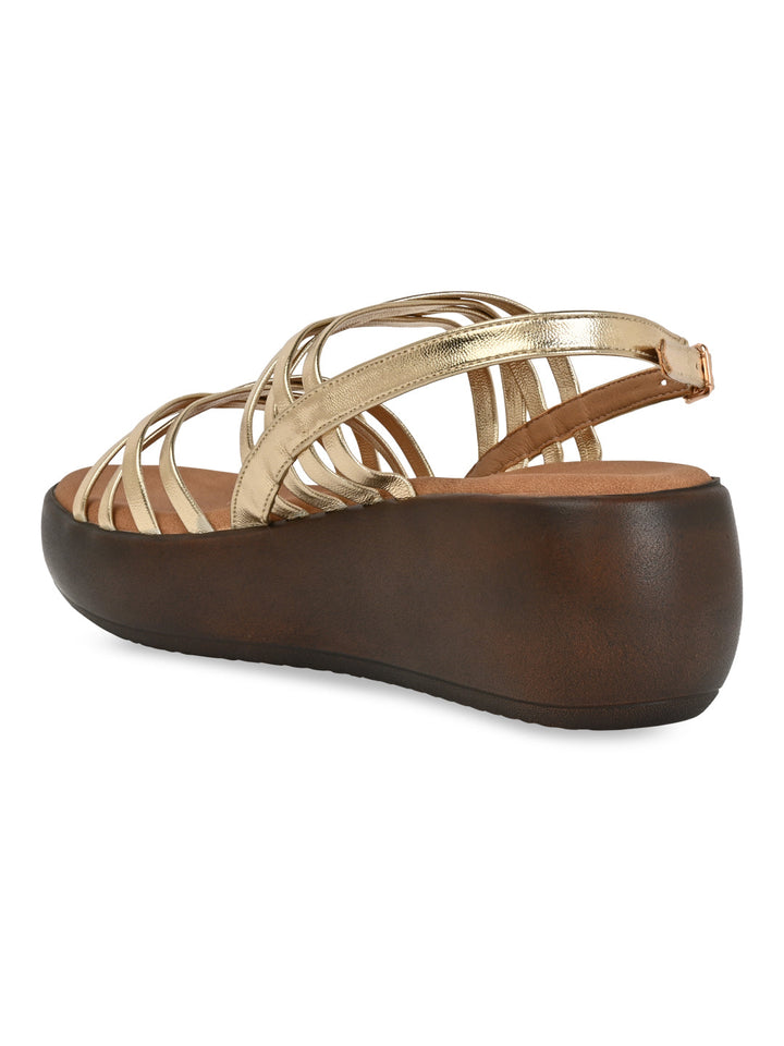 Rocia By Regal Gold Women Strappy Wedges