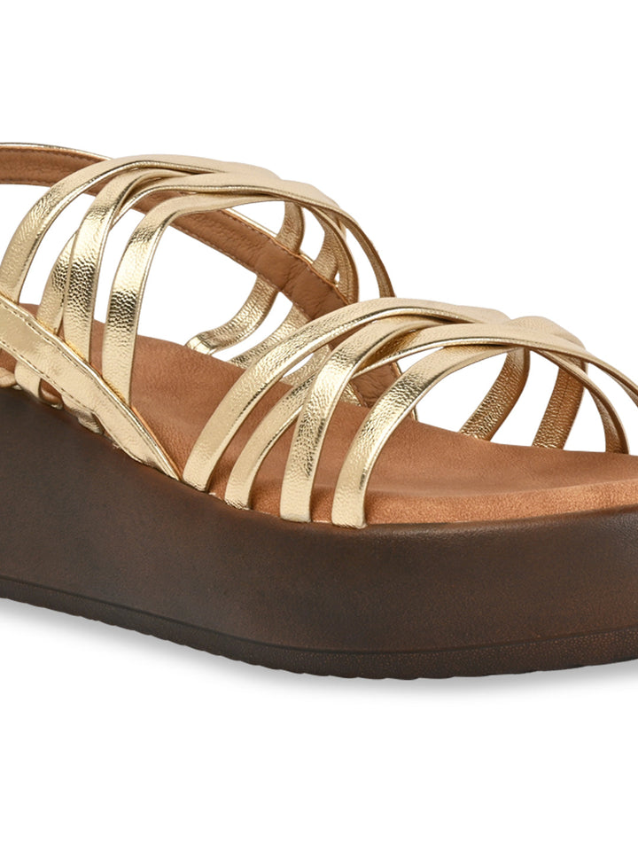 Rocia By Regal Gold Women Strappy Wedges