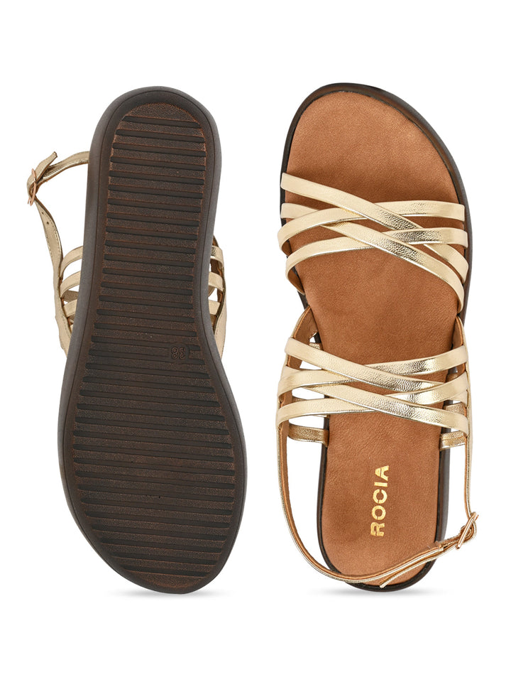 Rocia By Regal Gold Women Strappy Wedges