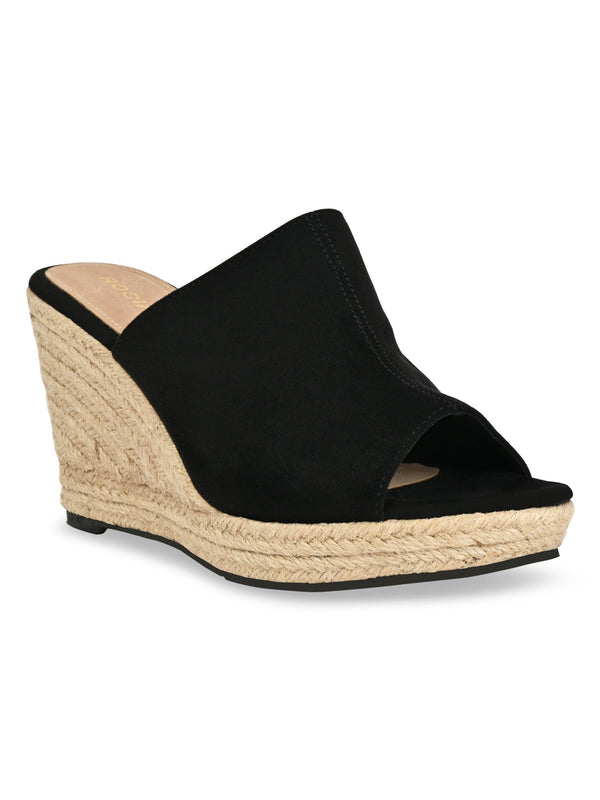 Rocia By Regal Black Women High Heel Suede Espadrilles