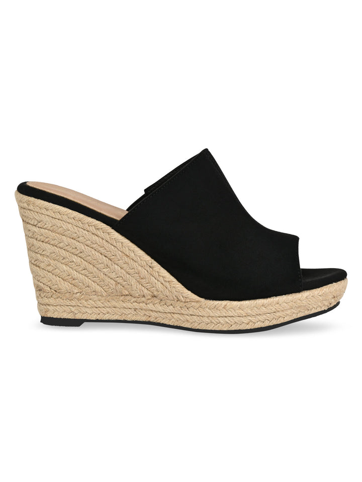 Rocia By Regal Black Women High Heel Suede Espadrilles