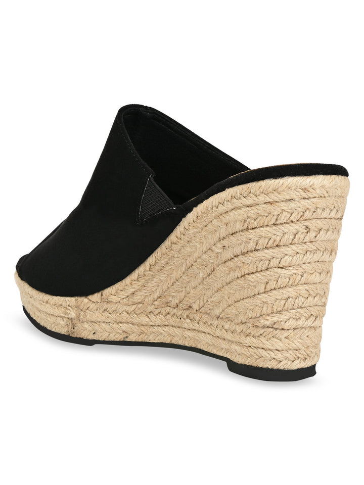 Rocia By Regal Black Women High Heel Suede Espadrilles