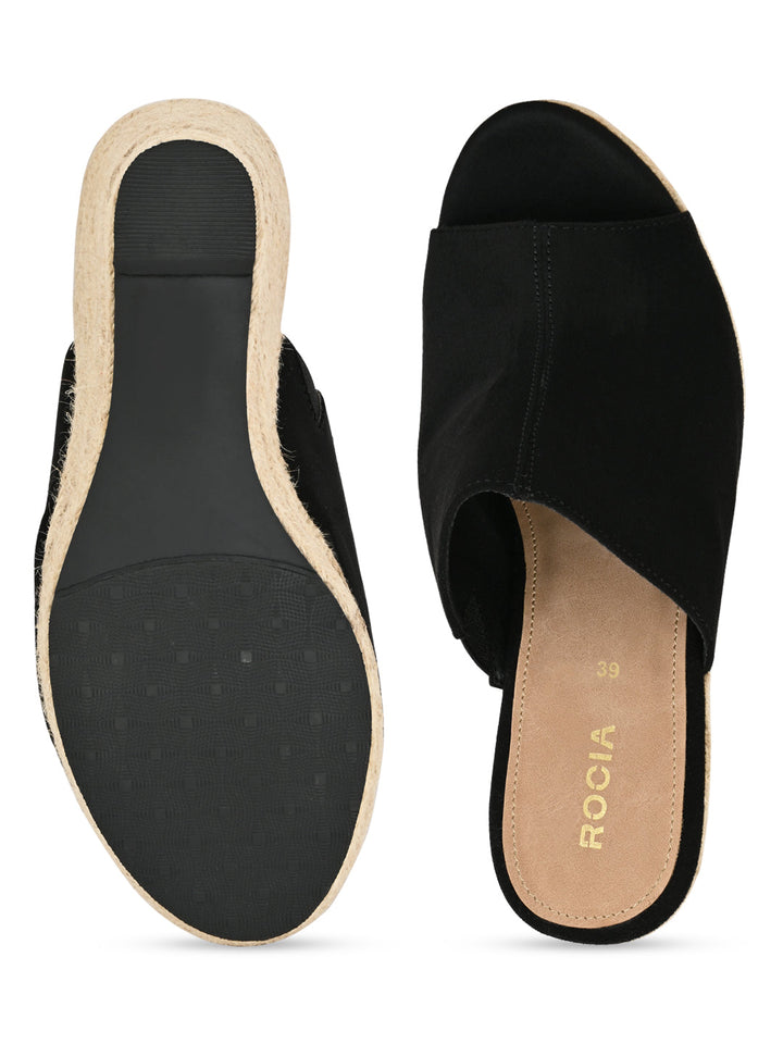Rocia By Regal Black Women High Heel Suede Espadrilles