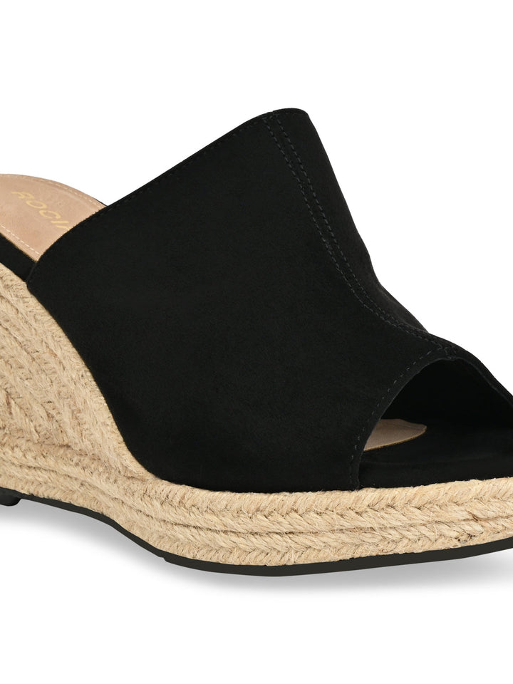 Rocia By Regal Black Women High Heel Suede Espadrilles