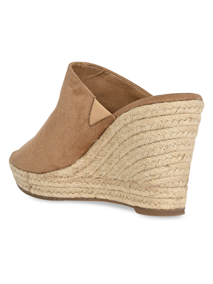 Rocia By Regal Camel Women High Heel Suede Espadrilles