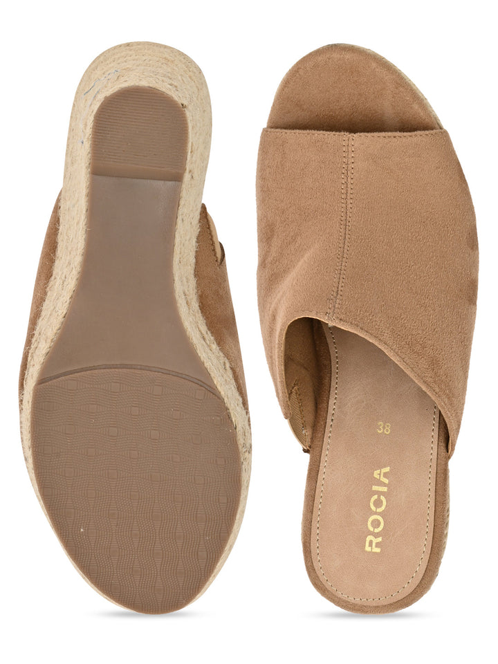 Rocia By Regal Camel Women High Heel Suede Espadrilles