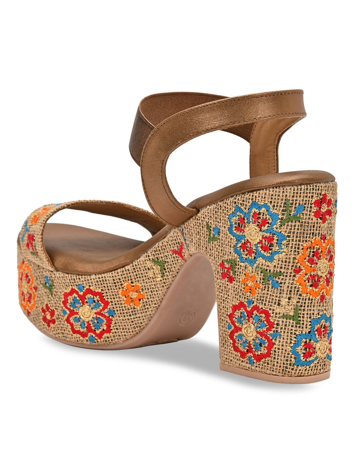 Rocia By Regal Antique Gold Women Embroidered Platforms