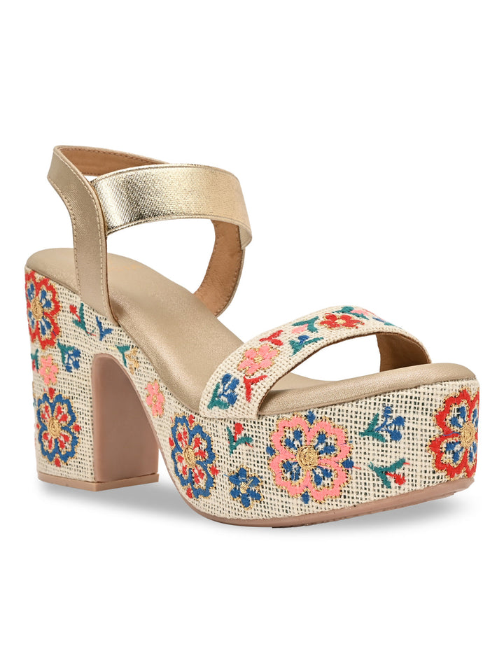 Rocia By Regal Gold Women Embroidered Platforms
