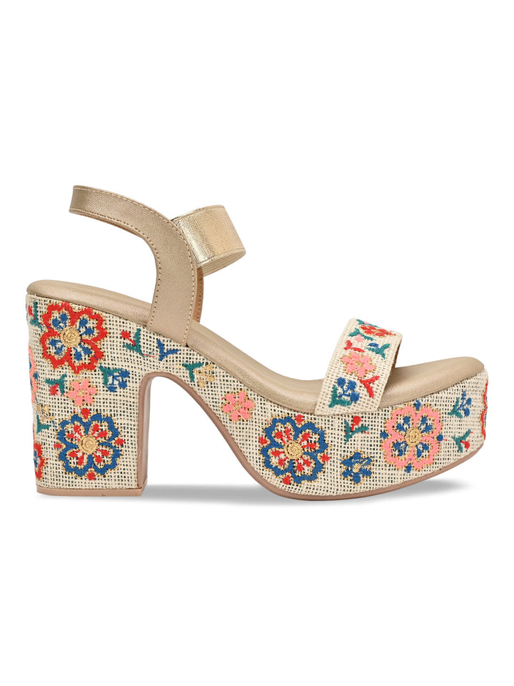 Rocia By Regal Gold Women Embroidered Platforms
