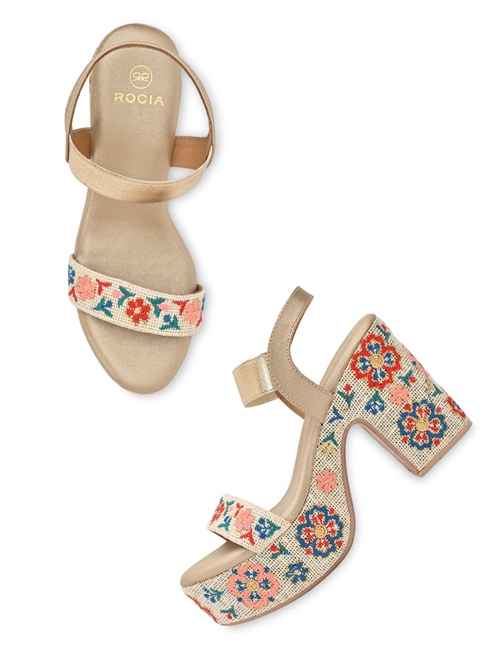 Rocia By Regal Gold Women Embroidered Platforms