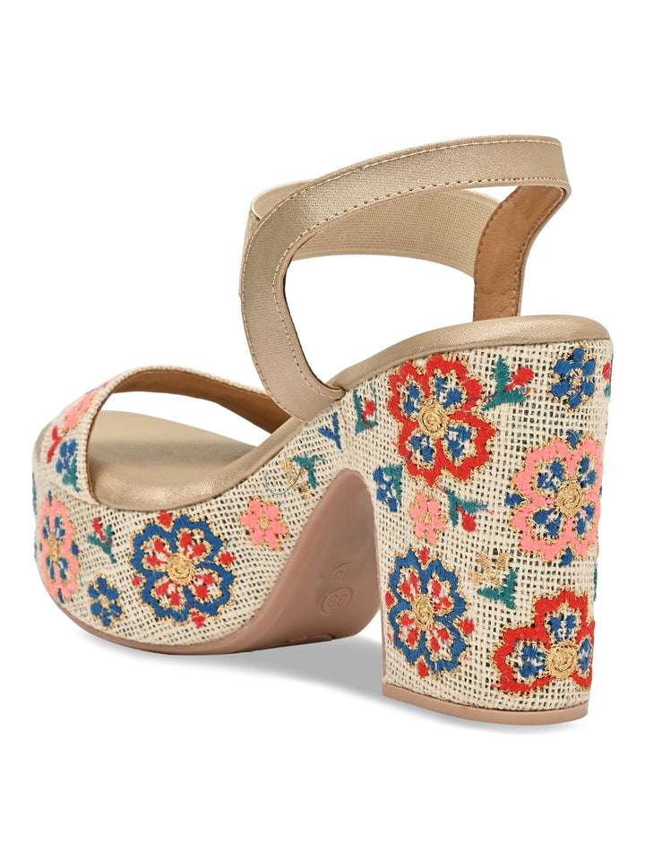 Rocia By Regal Gold Women Embroidered Platforms