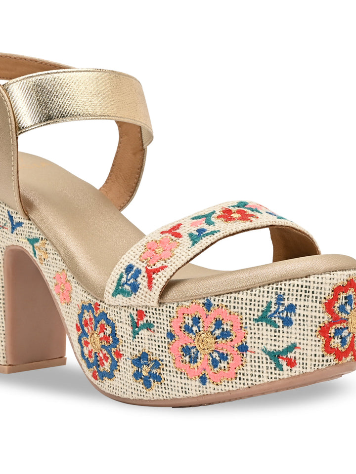 Rocia By Regal Gold Women Embroidered Platforms