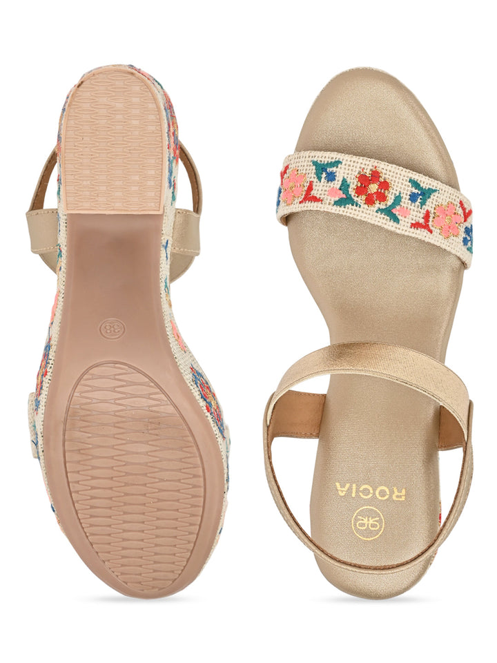 Rocia By Regal Gold Women Embroidered Platforms