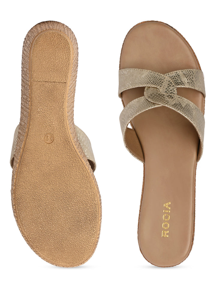 Rocia By Regal Gold Women Shimmery Platform Sandals