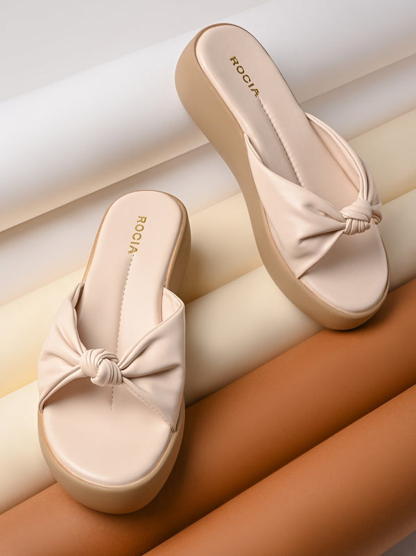 Rocia By Regal Cream Women Knotted Casual Platforms