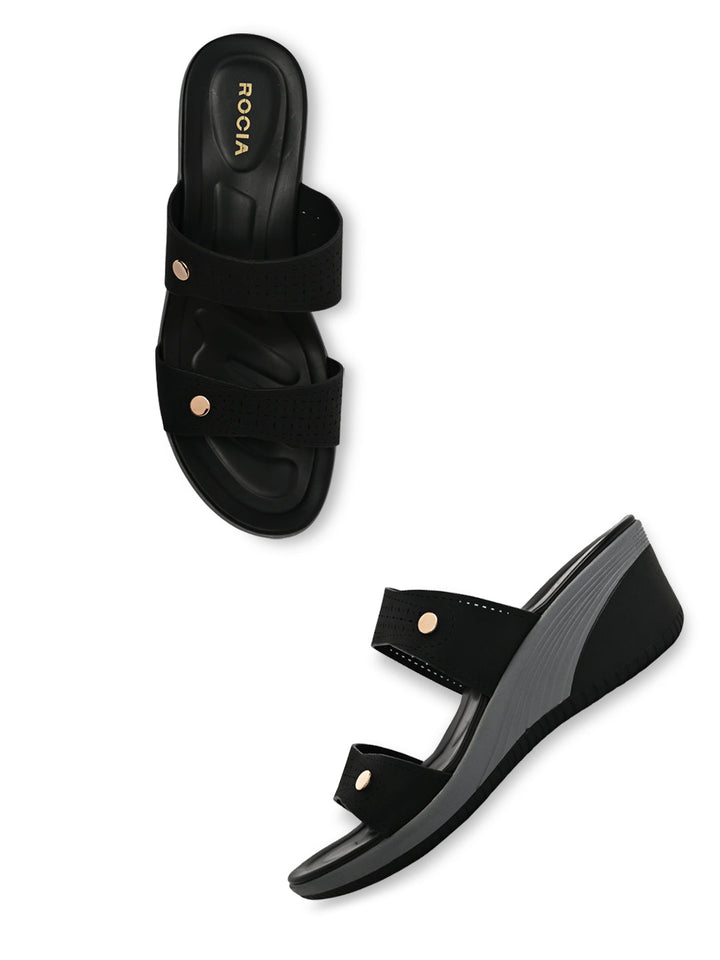 Rocia By Regal Black Women Casual Laser Cut Platforms