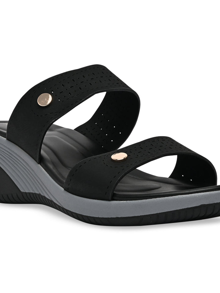 Rocia By Regal Black Women Casual Laser Cut Platforms