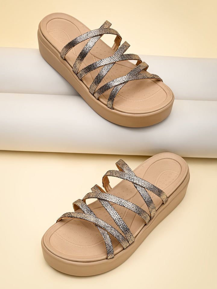 Rocia By Regal Antique Gold Women Strappy Casual Wedges