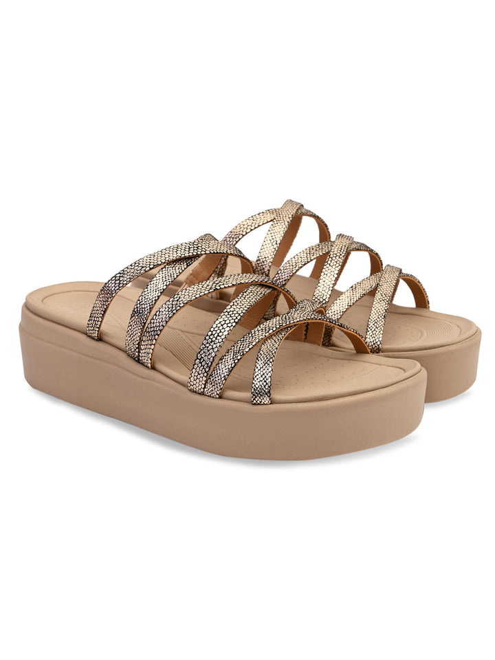 Rocia By Regal Antique Gold Women Strappy Casual Wedges