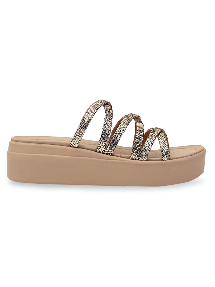 Rocia By Regal Antique Gold Women Strappy Casual Wedges