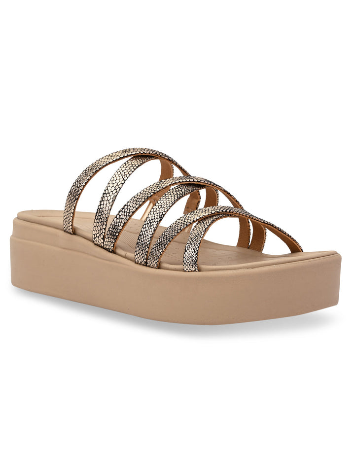 Rocia By Regal Antique Gold Women Strappy Casual Wedges