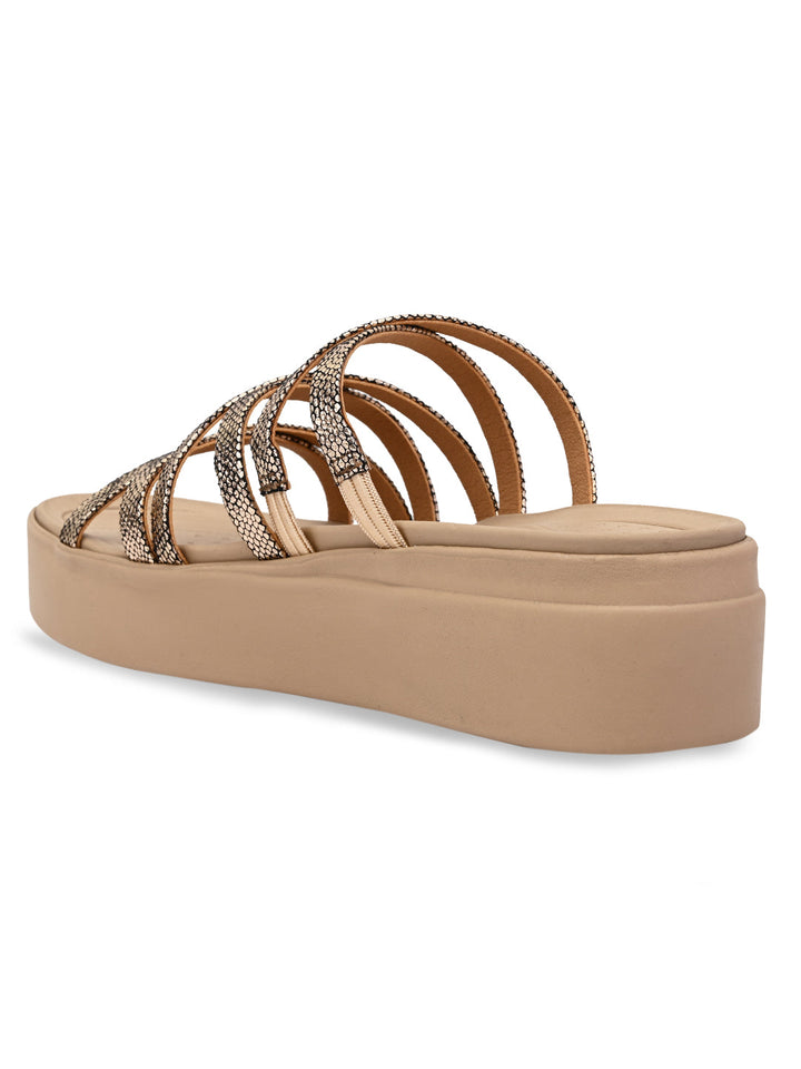 Rocia By Regal Antique Gold Women Strappy Casual Wedges