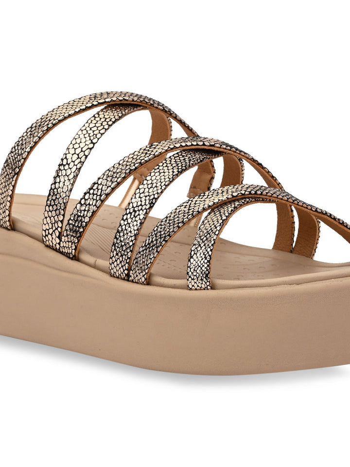 Rocia By Regal Antique Gold Women Strappy Casual Wedges