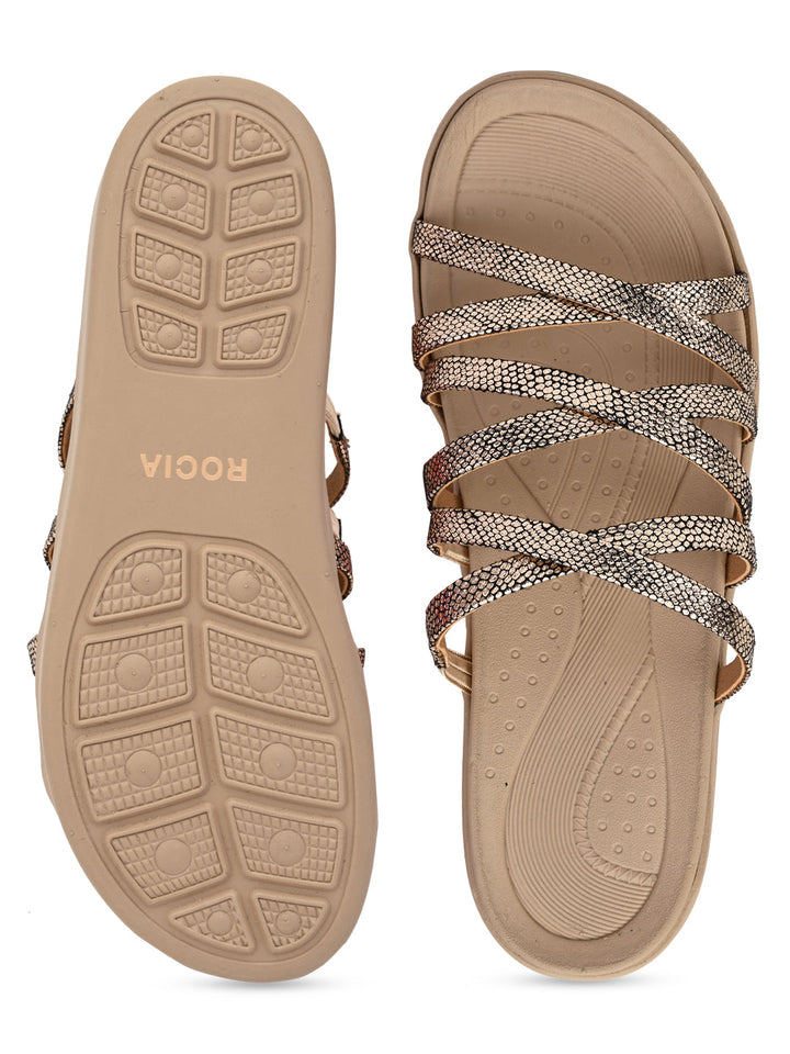 Rocia By Regal Antique Gold Women Strappy Casual Wedges