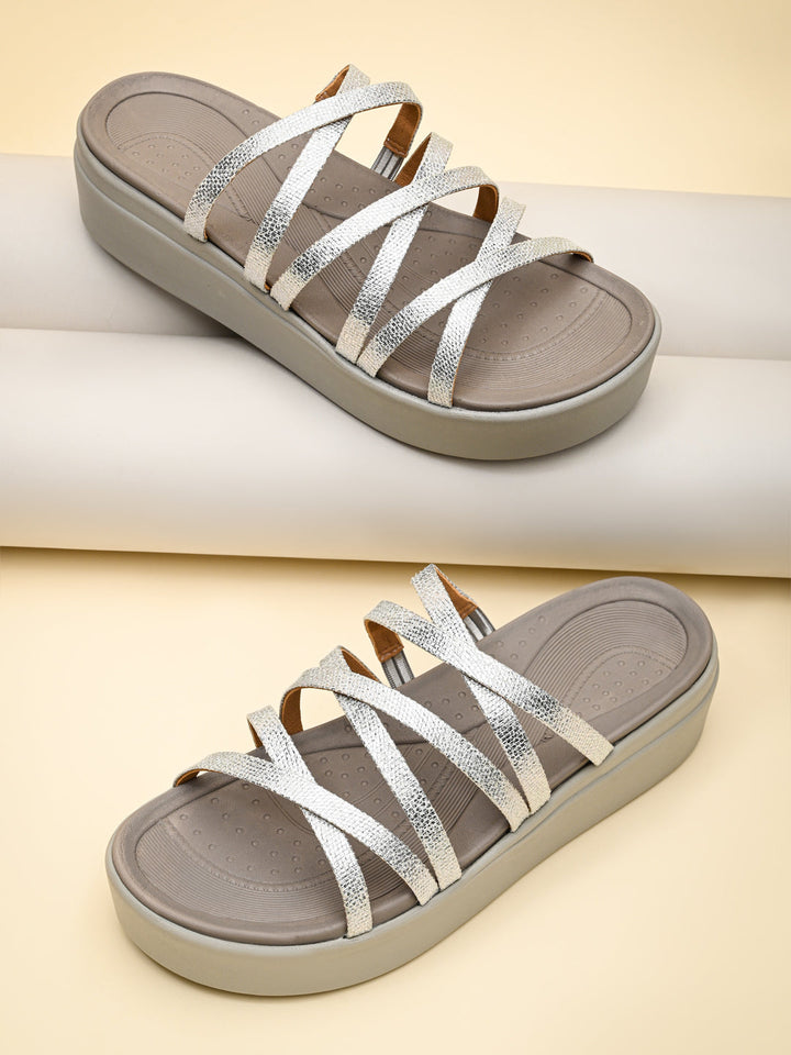 Rocia By Regal Silver Women Strappy Casual Wedges