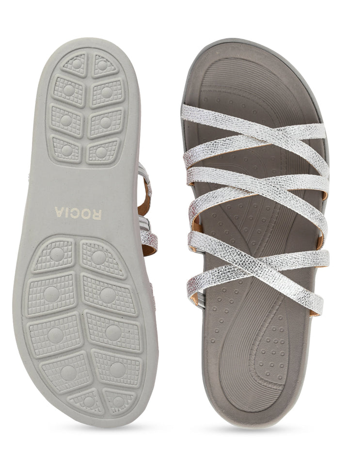 Rocia By Regal Silver Women Strappy Casual Wedges