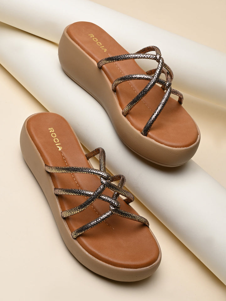 Rocia By Regal Bronze Women Criss Cross Platforms