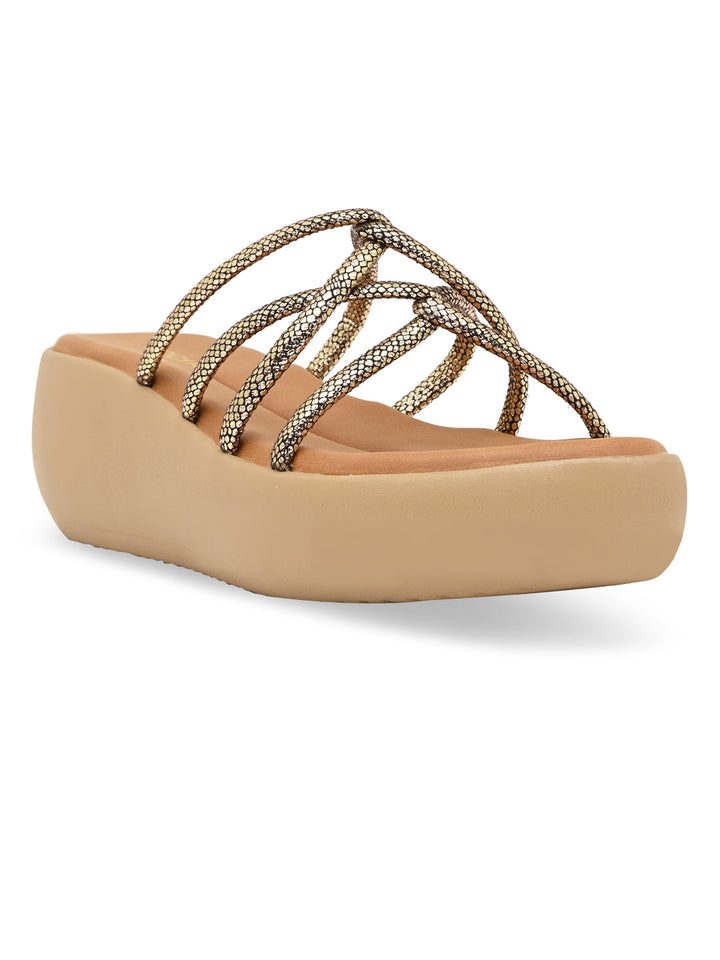 Rocia By Regal Bronze Women Criss Cross Platforms