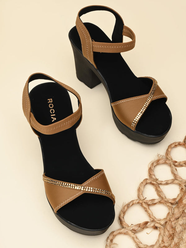 Rocia By Regal Antique Gold Women Diamond Studded High Heel Platforms