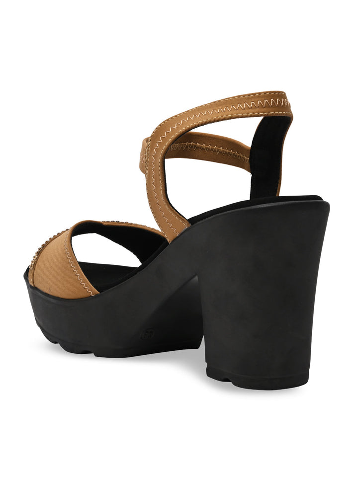 Rocia By Regal Antique Gold Women Diamond Studded High Heel Platforms