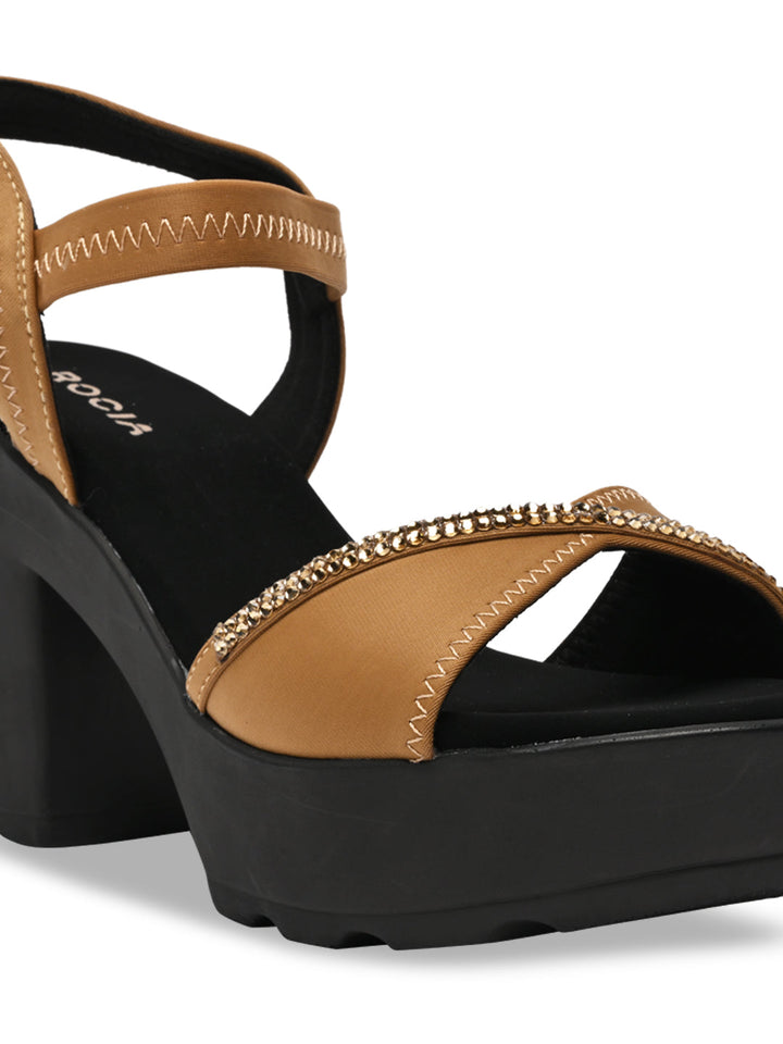 Rocia By Regal Antique Gold Women Diamond Studded High Heel Platforms