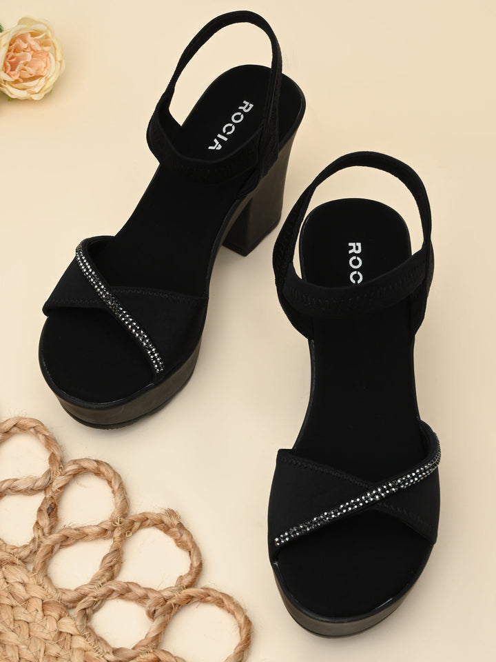 Rocia By Regal Black Women Diamond Studded High Heel Platforms