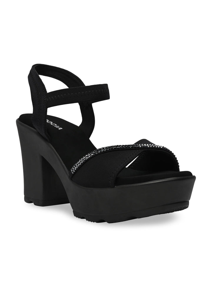 Rocia By Regal Black Women Diamond Studded High Heel Platforms