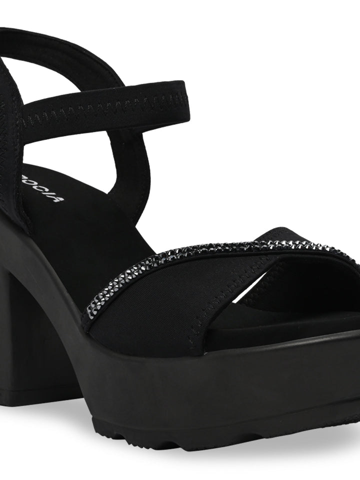 Rocia By Regal Black Women Diamond Studded High Heel Platforms