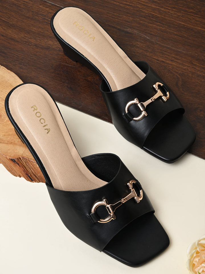 Rocia By Regal Black Women Classic Buckled Wedges