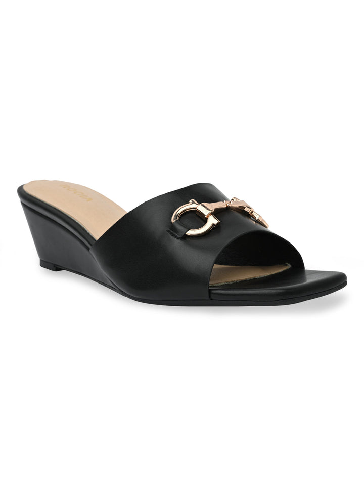 Rocia By Regal Black Women Classic Buckled Wedges